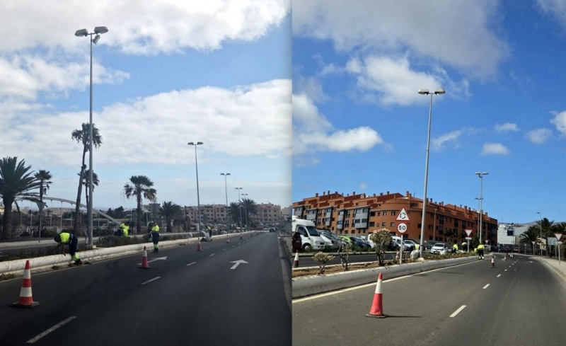Parques y Jardines de Telde ejecuta labores de mantenimiento en la Avenida alcalde Alejandro Castro