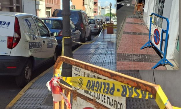 Vecinos de San Gregorio(Telde), alertan del «grave peligro» que supone una vallas colocadas en el frontis de un edificio