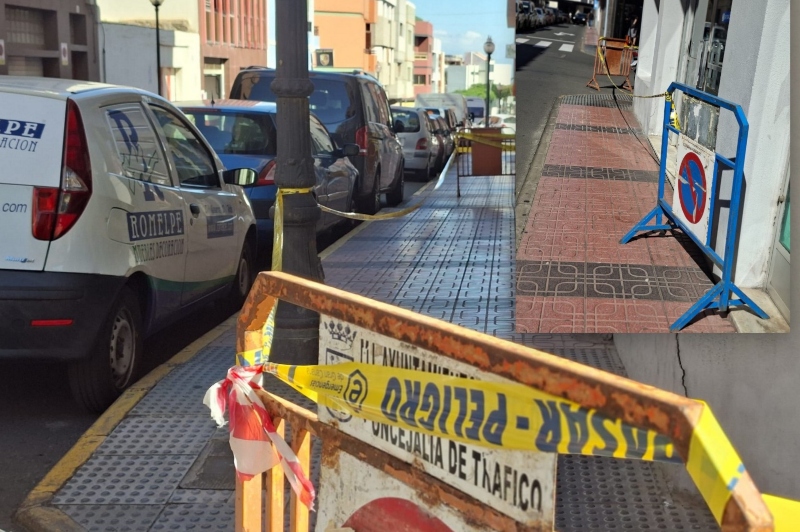 Vecinos de San Gregorio(Telde), alertan del «grave peligro» que supone una vallas colocadas en el frontis de un edificio